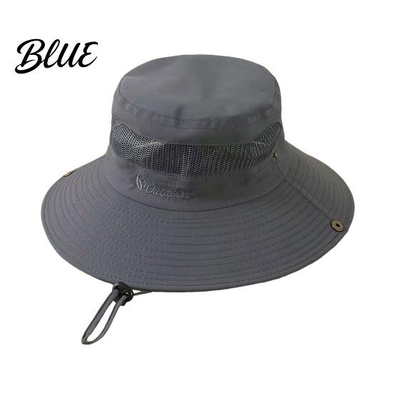 Wide Brim Hat for Beach Summer Mesh Spliced Bucket Men Women Extra Sun Foldable Outdoor Hiking with Adjustable Drawstring Portable Cap Fishing