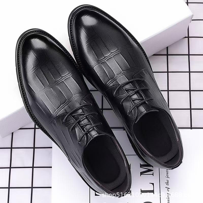 Spring and Autumn British Lace-up Business Dress Leather Shoes Men's Shoes Inner Height Increase Single Shoes Men's Casual Leather Shoes