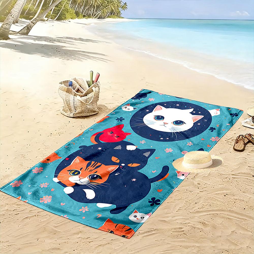 Feline fantasy blooms vibrantly Print beach towel, quick drying, suitable for travel, outdoor sports, jogging, the beach and swimming, gift