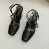 Square Toe  Mary Jane  Pumps Chunky Heel Summer Women Sandals Black Comfy Fashion Designer High Heel