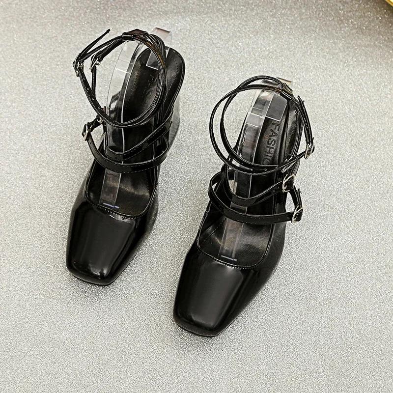 Square Toe  Mary Jane  Pumps Chunky Heel Summer Women Sandals Black Comfy Fashion Designer High Heel