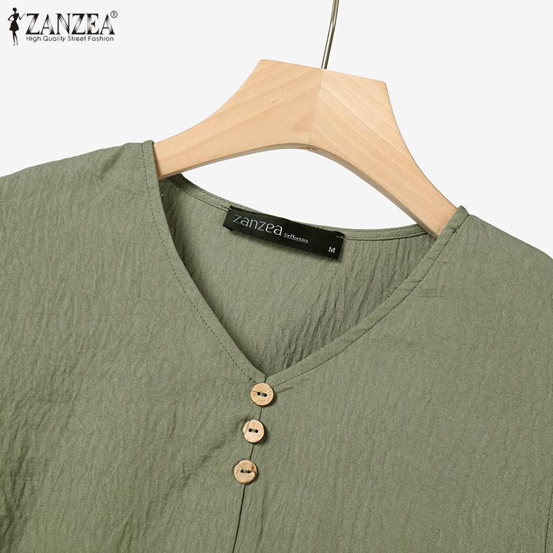 ZANZEA Women Short Sleeve Blouse and Cropped Pants Summer Two Piece Suit Sets
