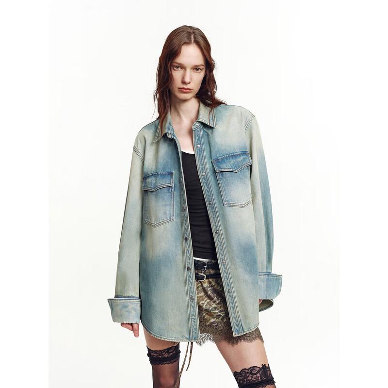 

Женская джинсовая куртка с принтом в виде чернильных пятен, на ощупь как кожа S