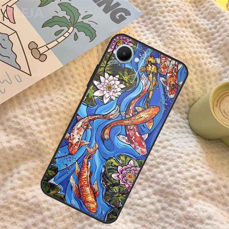 Koi Carp Fish Painting Case For Realme C55 C71 C67 C51 C75 C63 C61 C65 C53 C35 11 12 13 14 Pro Plus GT6 GT7 15 Pro