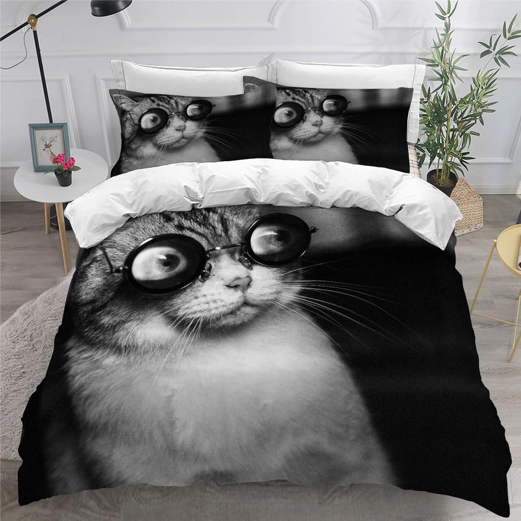 3D Cat Duvet Cover Set Luxury Cute Kawaii Animal with Pillowcase Queen King Full Size Polyester Bedding Set for Kids Boys Girls