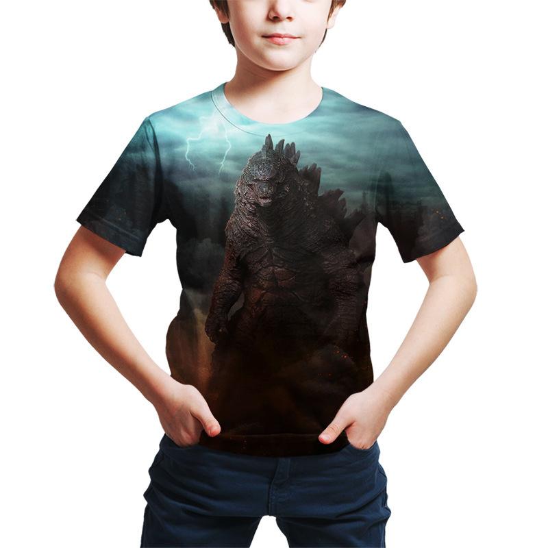 

Летний топ с круглым вырезом и 3D-принтом Годзилла против Конга, модная повседневная футболка с коротким рукавом для детей и мальчиков 140