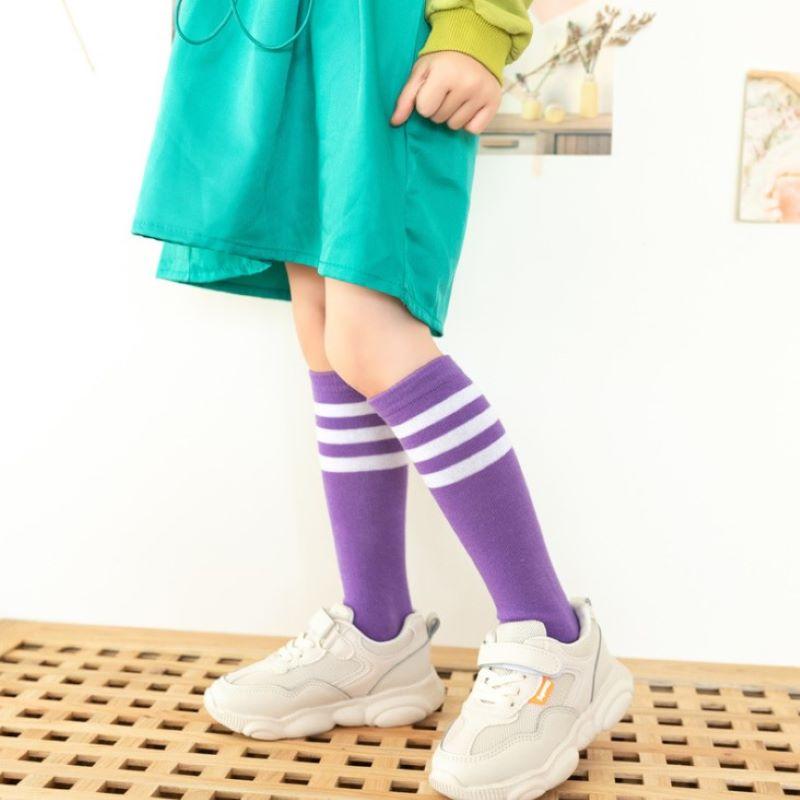 Kids Candy Colored Striped Cotton Knee High Socks Boys Girls Long Tube School Sports Socks