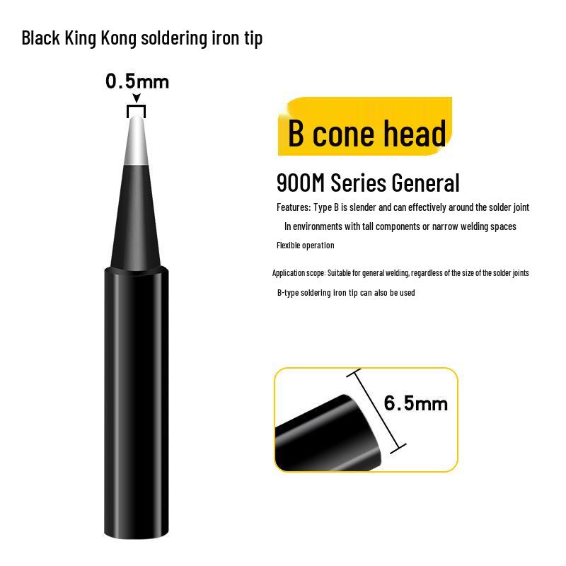 Black King Kong Soldering Iron Tips Set – 5-Piece 900M Internal Heating, Knife-edge & Pointed, Constant Temperature for 936 Soldering Stations