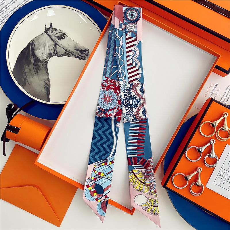 Lenço de Seda de Alta Qualidade Luxuoso Faixa para Cabeça Feminina Faixa para Cabelo Foulard Fita para Amarrar Lenço de Pescoço Lenços Finos Acessórios