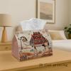 1pc Boho Bohemian Tissue Box Dispenser with Camel Ornament- Blue Boho Decor, Durable Polyester Fabric Tissue Holder for Home, Wedding, Kitchen Table- 