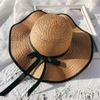 Black hemmed straw hat women's beach hat large brim summer sun hat travel sun hat
