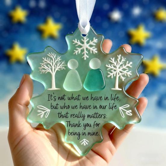Yousheng Snowflake-Shaped Sea Glass Friendship Decor Handmade Sea Glass Art Christmas Ornament Coastal Friendship Keepsake for Best Friends