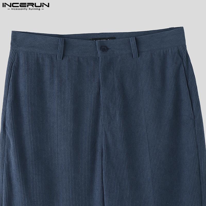 INCERUN Pánské zapínací v pase ležérní dlouhé manšestrové harémové kalhoty spodní