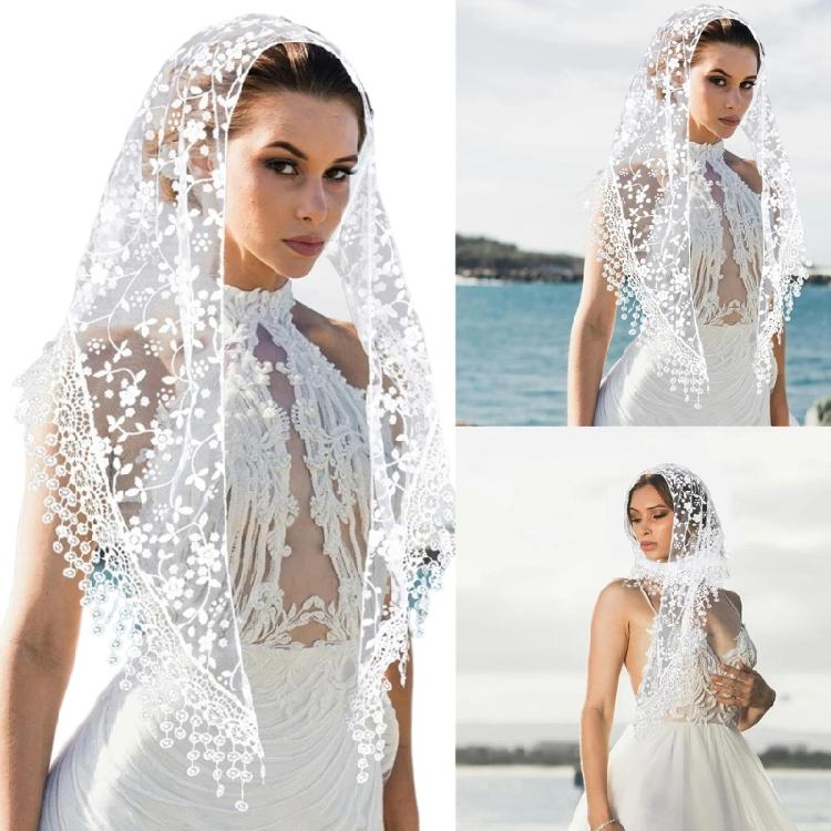 Spitzen Schleier für Hochzeit Kirchenbesuch Lateinische Messe Kopftuch Dreieckiges Mantilla für Formelle Veranstaltung Versammlung Kopfschmuck