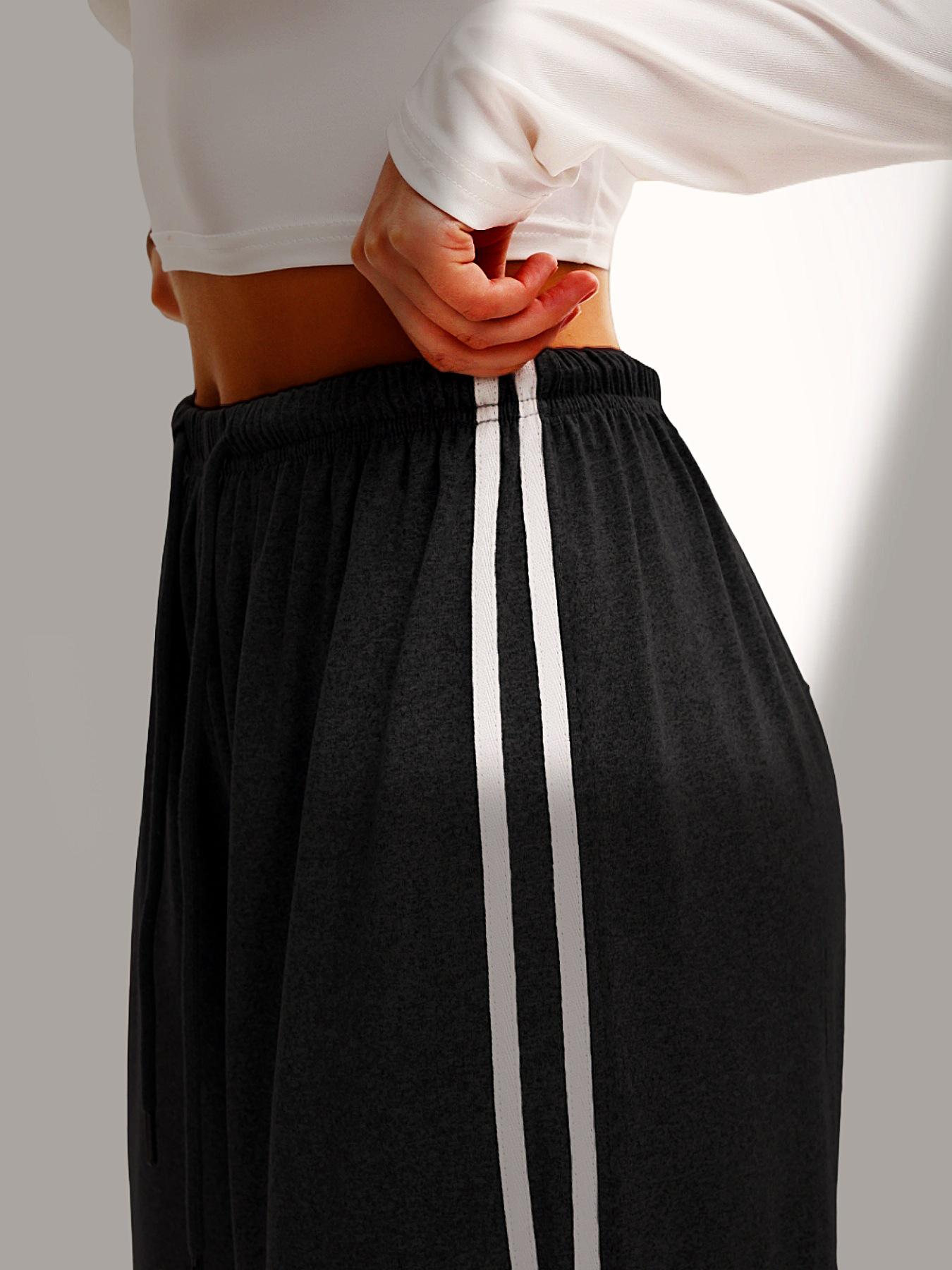 

Autumn European & American Style Side-Stripes Color-Block Loose Wide-Leg Pants Large чорний