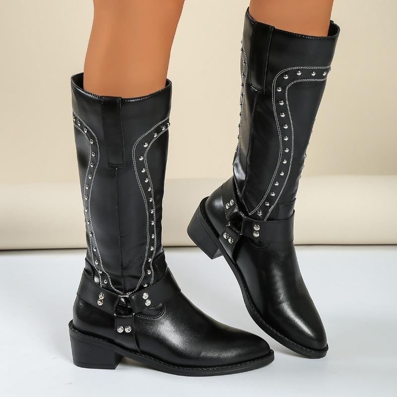 Fashion Women 2025 Autumn Vintage Studded Tall Knight Boots Women's Block Heel Knee High Thigh Boots;