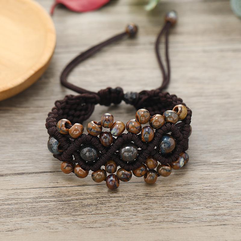 Hand-woven retro ceramic bracelet women's versatile simple temperament literary hand rope with jewelry