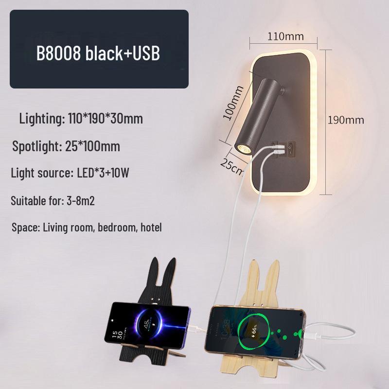 Modern Minimalist Indoor LED Wall Lamp with USB Reading Light for Bedroom or Living Room.
