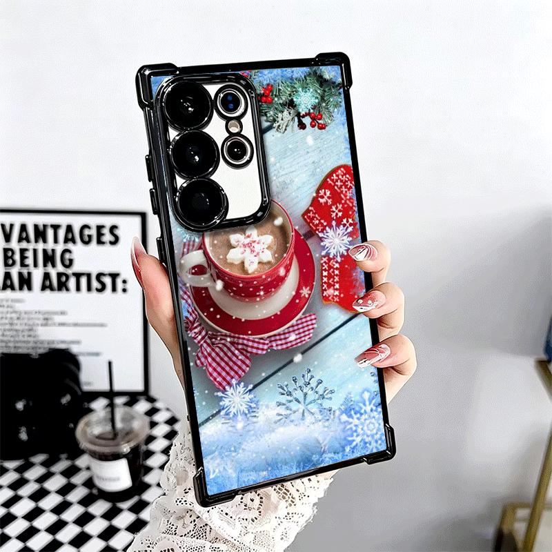 Winter Coffee Christmas Theme Plating Phone Case For Samsung Galaxy S24 S25 FE S26 Edge S23 Ultra S22 S21 Plus S20 Anti-Fall Air