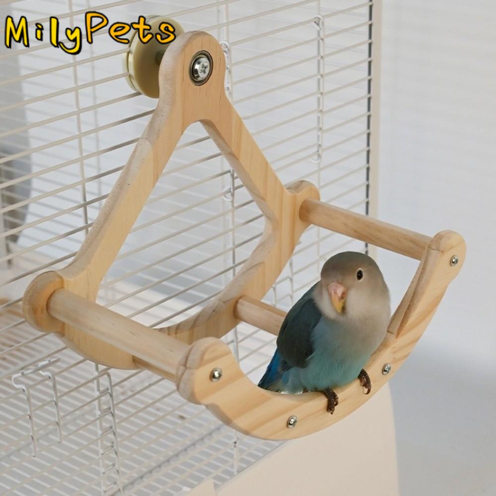 Wooden Bird Swing Toys Hanging Durable Rocking Perch Stand Bite Resistant Parrots Exercise Wheel Perch Cage Accessories