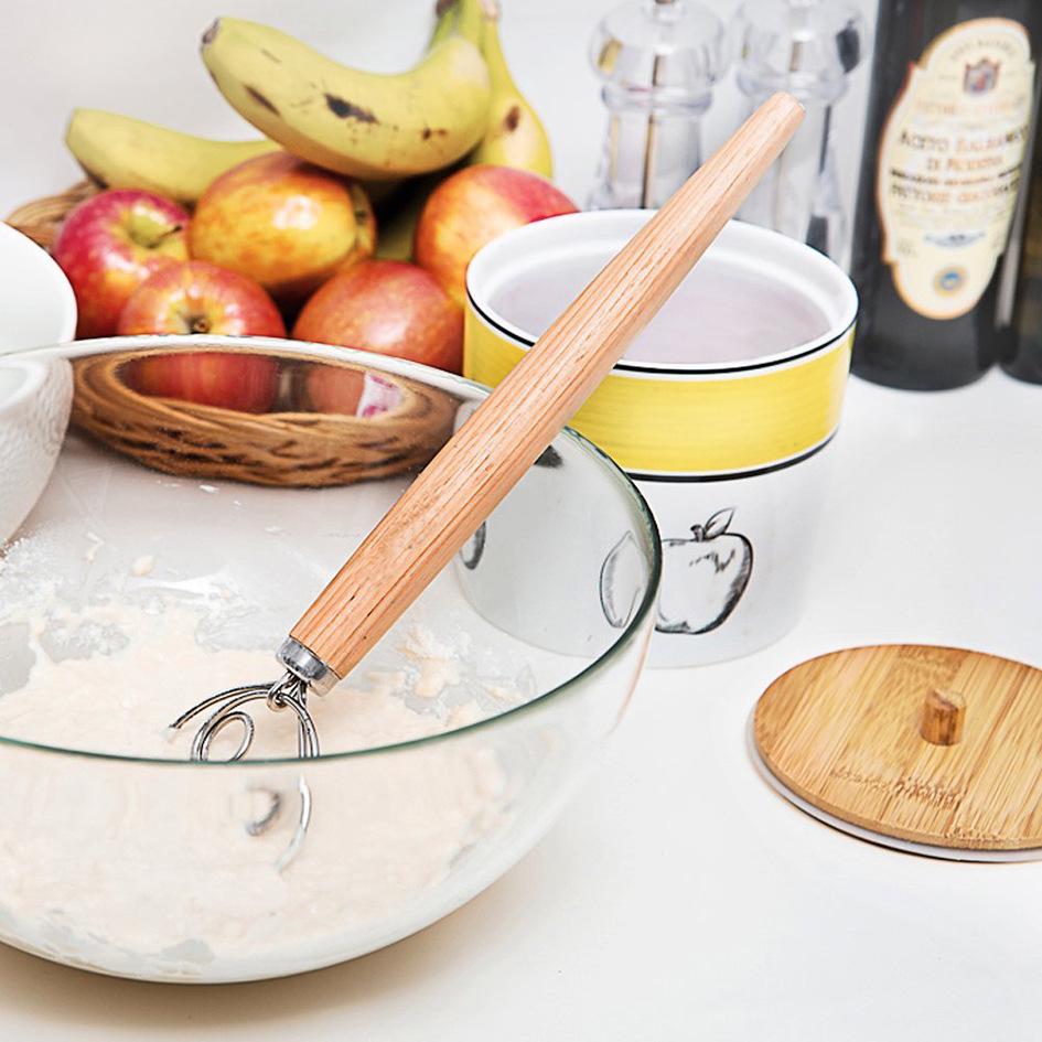 1PC Danish Dough Whisk Stainless Steel Hand Mixer Blender Egg Beater Poking Bar Pastry with Wooden Handle Baking Tools