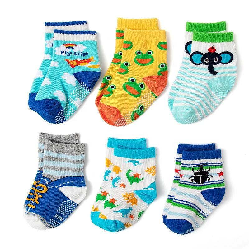 Cute Cartoon Crew Socks With Grips Infant Toddler Children Cotton Socks Set for Baby Boy