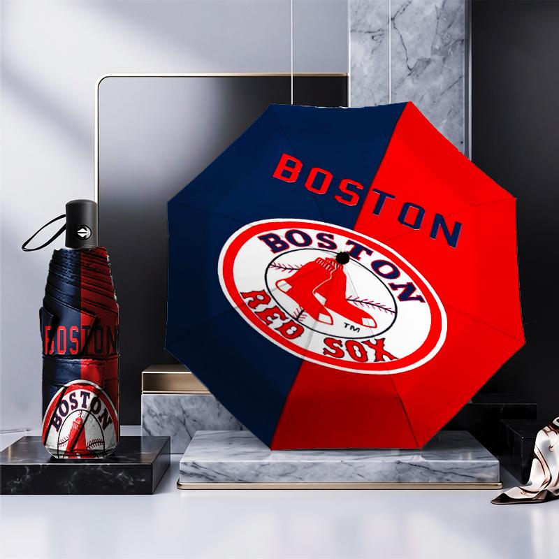 Red Sox Emblem Umbrella Folding umbrella, automatic umbrella 8-Frame for Travel, camping Use Gift for Halloween Christmas