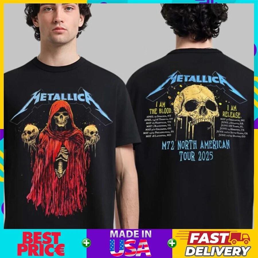 Metallica M72 NA Тур 2025 Скелетная Ведьма Я Есть Кровь Унисекс Унисекс Футболка XXXL