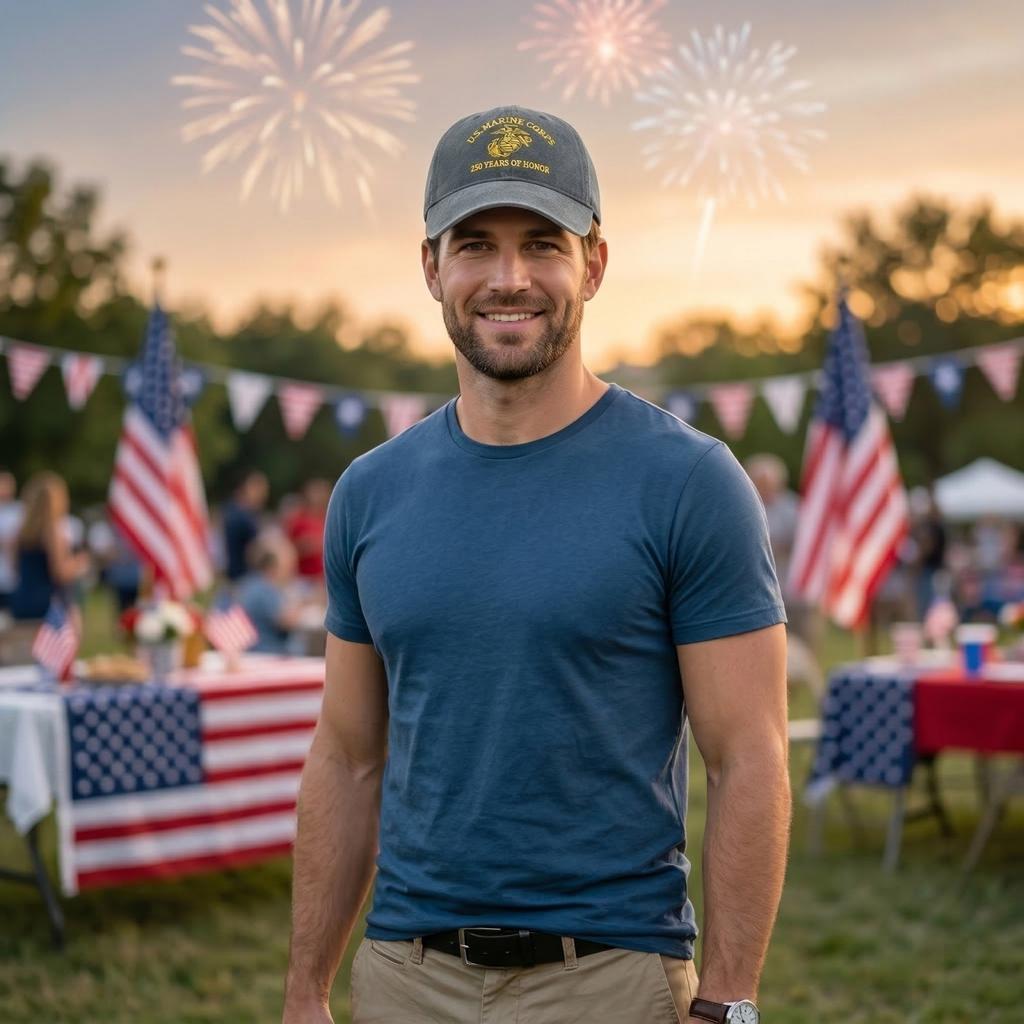Embroidered Baseball Cap with US Marine Corps 250 Years of Honor Print Adjustable Cotton Hat Classic Style Unisex Design
