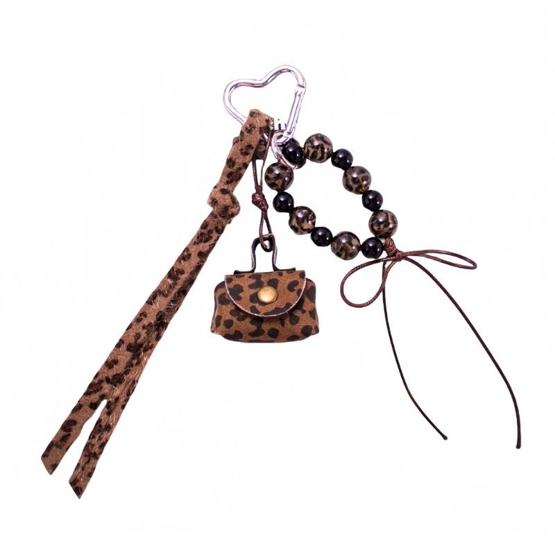 

Cute Mini Leopard Print Purse With Beaded Rope Keychain Bag Pendant Keyring For Handbag Backpack Accessories And More