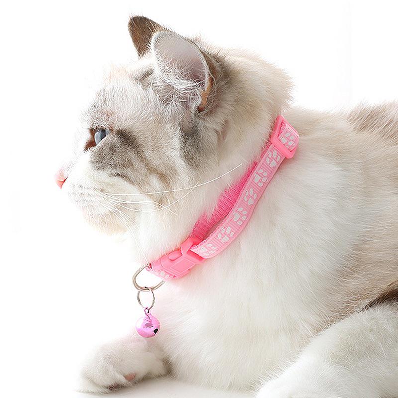 Adjustable Cartoon Pet Collar with Footprints and Bell for Small To Medium Dogs and Cats