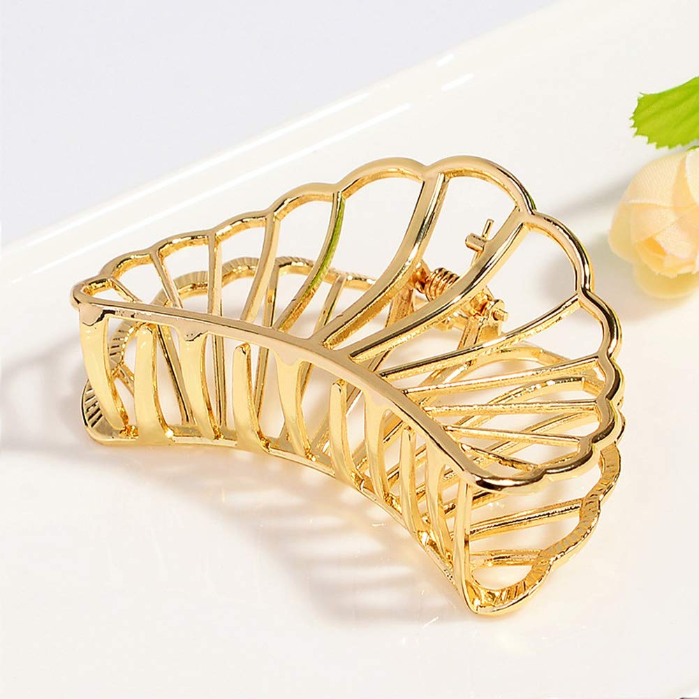 

Metal Claw Hair Clip Large Hair Clamps Jaw Clips Hollow Non-Slip Hair Barrette Shiny Headband for Women Thick Hair (Black Gold)
