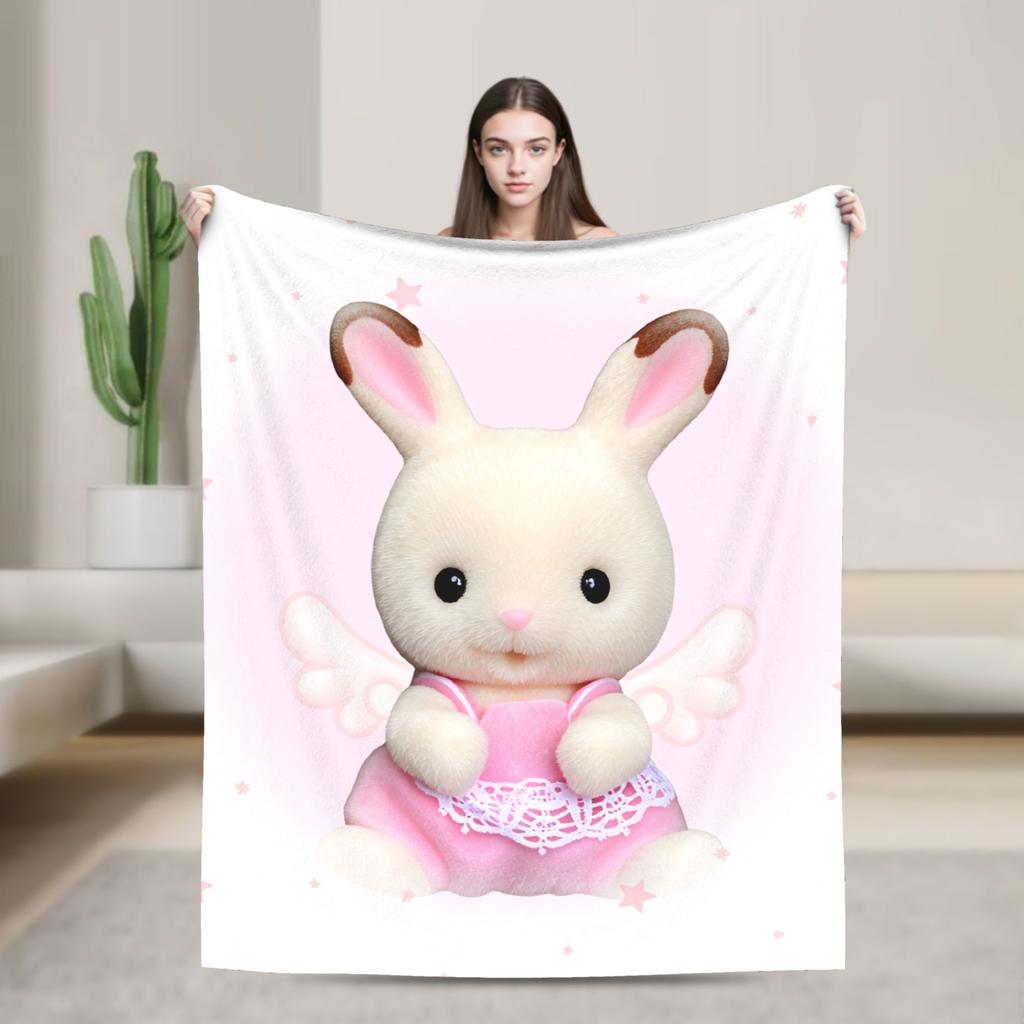 Cute Sylvanian Families Soft Warm Blankets Camping Plush Throw Blanket Funny Bedroom Flannel Bedspread Sofa Bed Cover