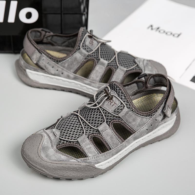 2024 Het Rea Mäntofflor Bekväma Casual Strandtofflor Sommar Herrsandaler Halkfria Utomhus Sommarskor Äkta Lädersandal