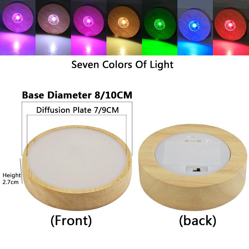 Round Diffusion Plate LED Light Base Battery-Powered Wooden Night Light; Cocktail Glass Coaster USB Mood Crystal Lamp Base Light