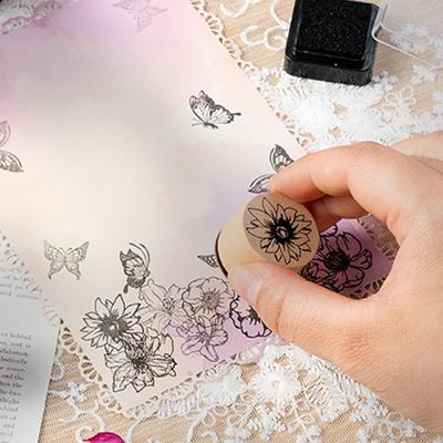 8 Stück Holz Bastelstempel Vintage Scrapbooking Stempel Blumenstempel mit Stempelkissen für Kartenherstellung Scrapbooking Journal Album