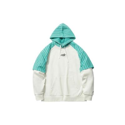 Li Ning Skateboard Series Fake Two-Piece Striped Splicing Pullover Hoodie Men Hoodies Champagne-White Ice-Porcelain-Green AWDR119-3