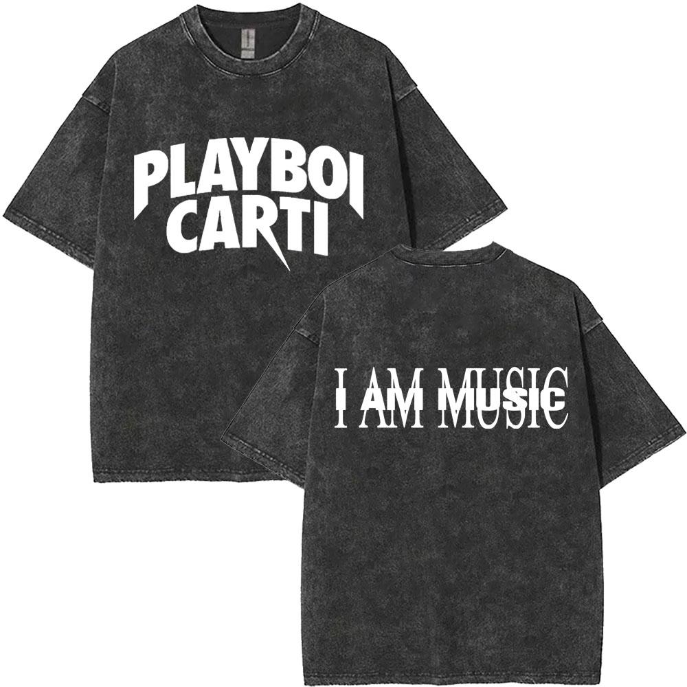 Retro Washed Playboi Carti I AM MUSIC Logo T Shirt Opium Ken Carson Narcissist Rap Tshirts Men Hip Hop Vintage Oversized Tshirt