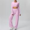 European Sportswear Yoga Set: Long Sleeve Top with Chest Pads and Breathable Straight-Leg Pants for Women