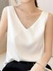 Canotta da donna con cinturino e scollo a V, canotta basic in seta senza maniche, canotta estiva femminile taglie forti