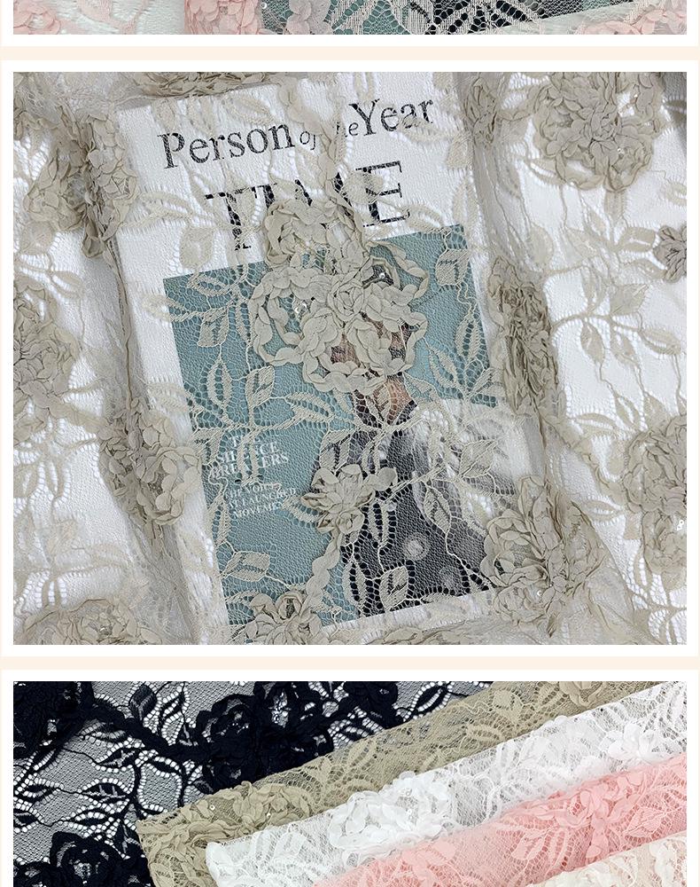 Pink Lace Fabric Roll with 3D Flower, Bead, and Sequin Embroidery for Children's Clothing Accessories