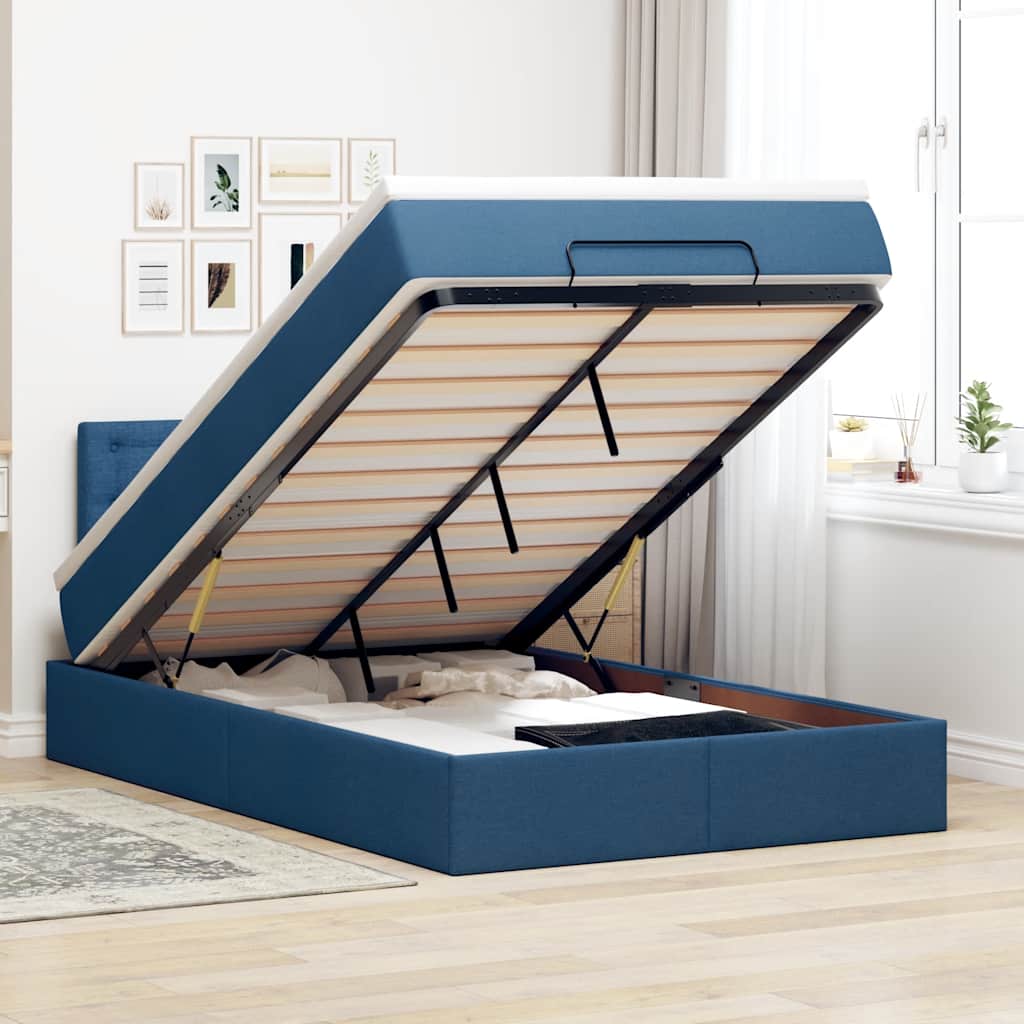 Vidaxl Ottomanen-Bettgestell Mit Matratze, Blau, 120X190 Cm, Stoff