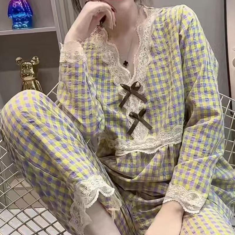 

Бавовняна піжама з мереживом для жінок - Весняна, Осіння, Зимова колекція 2XL (suggested 60-70 kg)