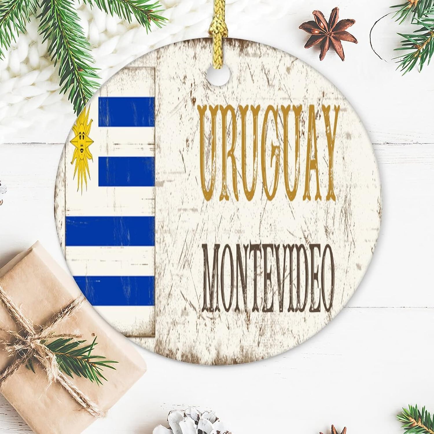 Christmas Ornament Uruguay Capital City Montevideo Christmas Ornament Keepsake Country Souvenir Vintage Rustic Collectible Present Gift Xmas Tree