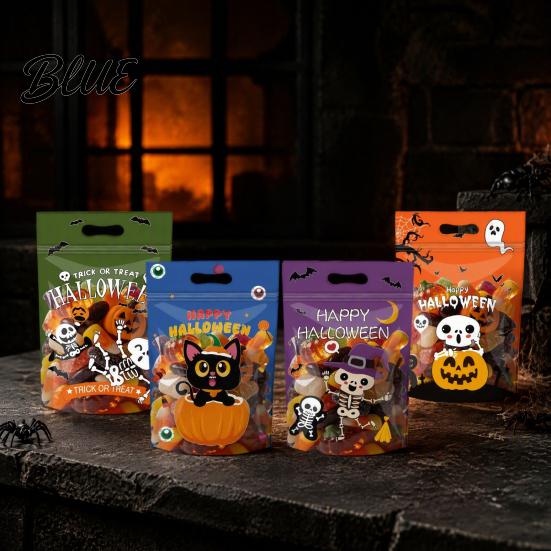 Food Grade Storage Stand-up Dessert Treat with Halloween Candy Bags 4PCS Handle Translucent Theme Holders