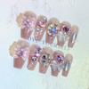 24Pcs Long Press On Nails With Glitter Diamond Pearl Bowknot And Crown Design Artificial Acrylic Fake Nail Tips
