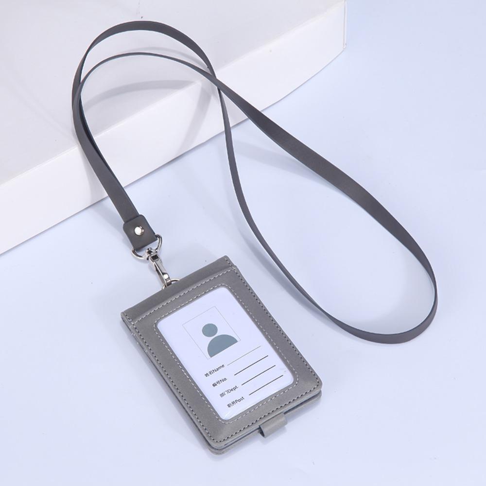 PU Leather Name Badge Holder With Lanyard ID Card Cover Work Card Holders  School Acsesories