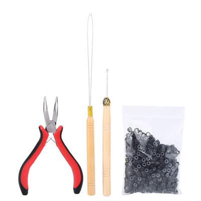 Kit Connecteur de Perruque Pince Crochet Aiguille avec 500 Pièces Micro Anneaux Accessoires Extensions de Cheveux Noir