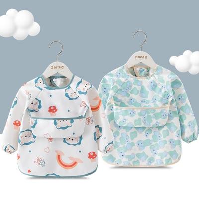 New Waterproof Unisex Feeding Bib Feeding Blouse Rice Pocket Long Sleeve Apron Children's Feeding Smock Soft Toddler Bibs