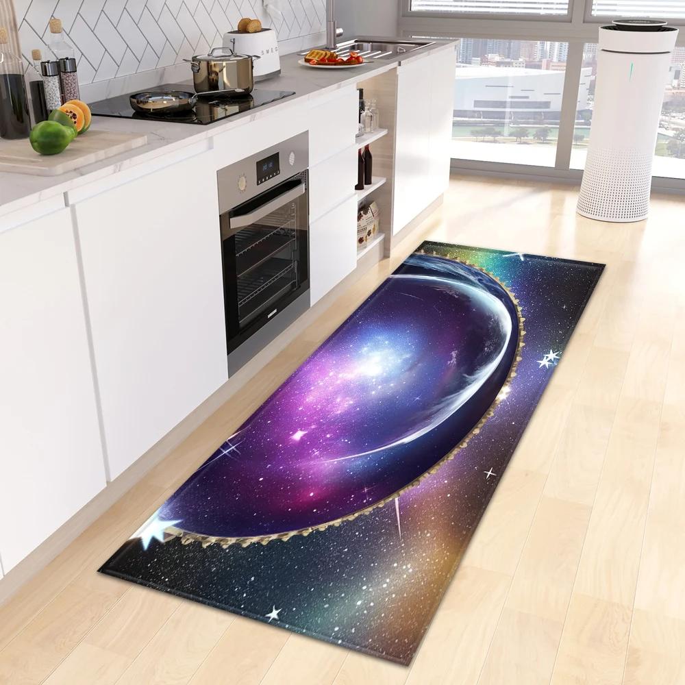 Starry Sky 3D Kitchen Rug Home Living Room Bedroom Balcony Floor Decor Carpet House Hallway Entrance Door Bath Non-Slip Foot Mat